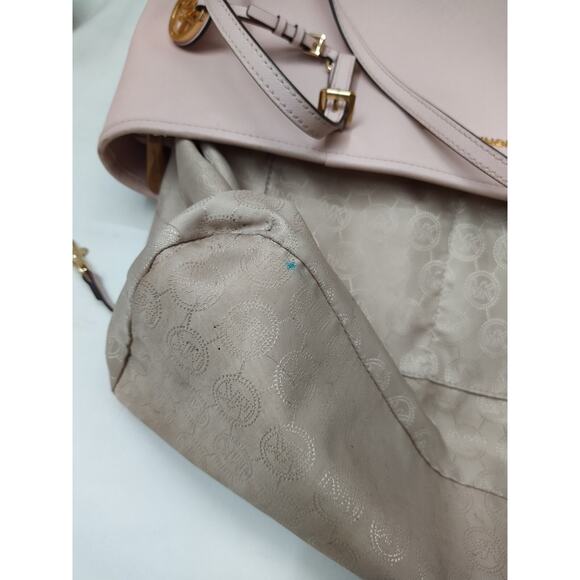 Michael Kors Jet Set Pink Crossgrain Leather Double Handles Tote Shoulder Bag - Picture 14 of 16